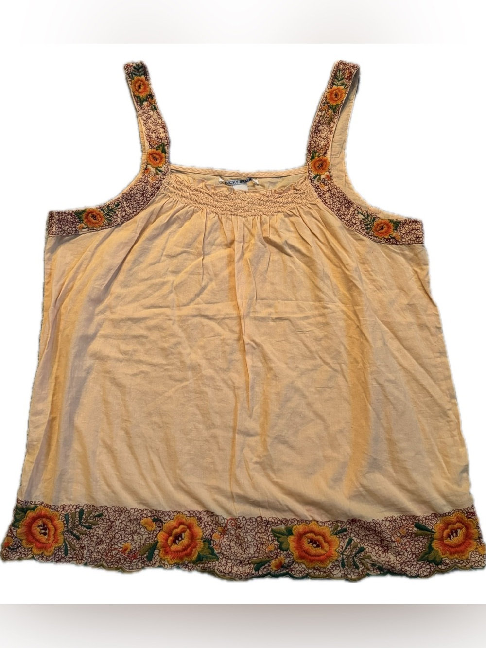 Lucky Brand Peach Embroidered Floral Tank